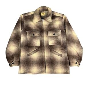 Vintage 50s Sun Sportswear Shadow Plaid Zip Up Wool Jacket Rockabilly Size Large
